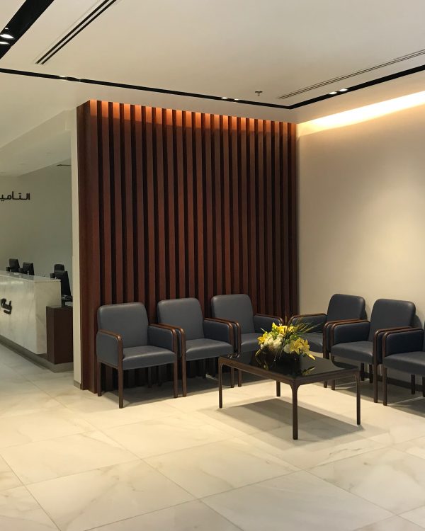 A corner of Beverly clinics furnished with Cameo armchair and coffee tables