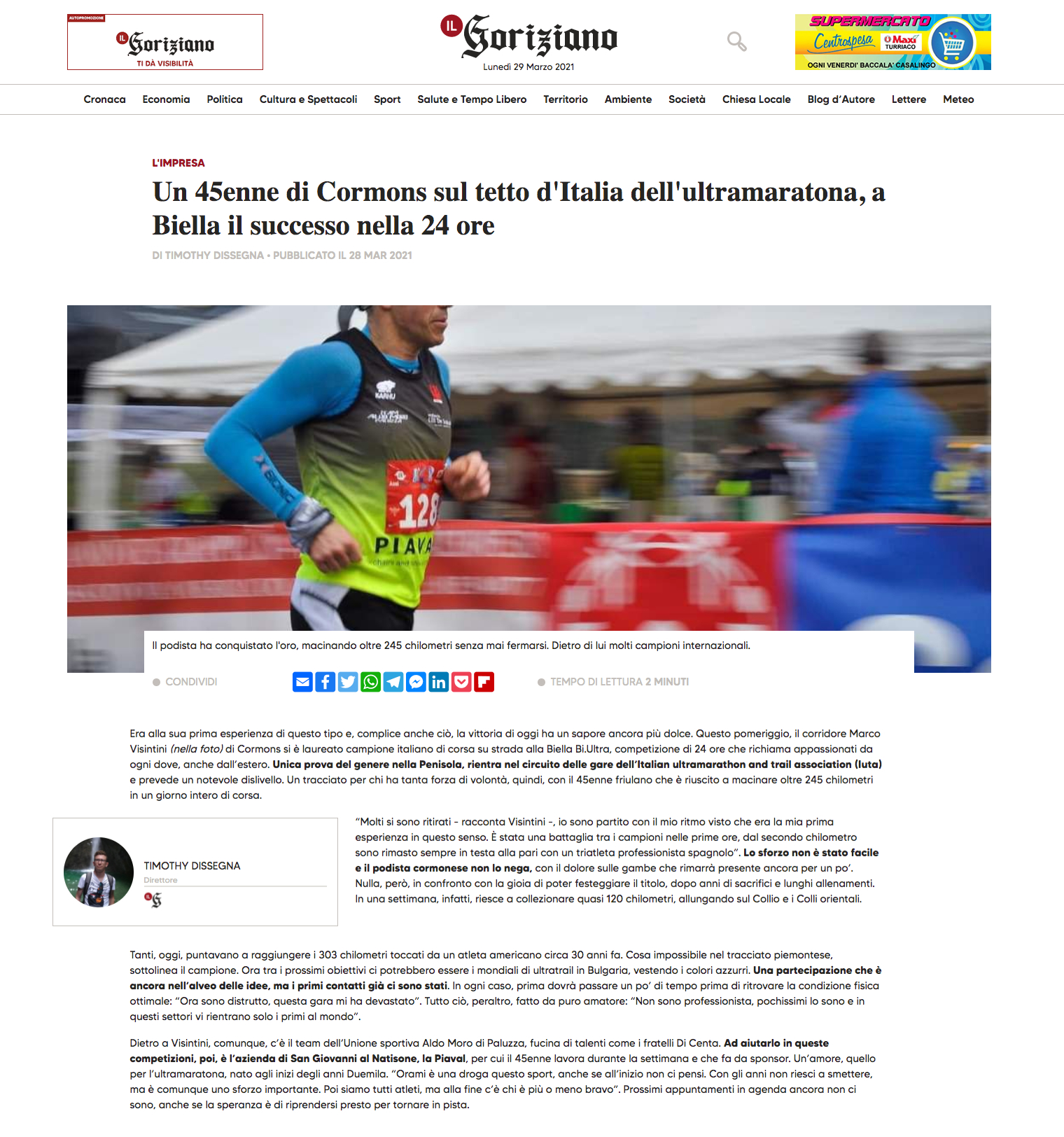 Il Goriziano talks about Piaval sponsorship for Marco Visintini